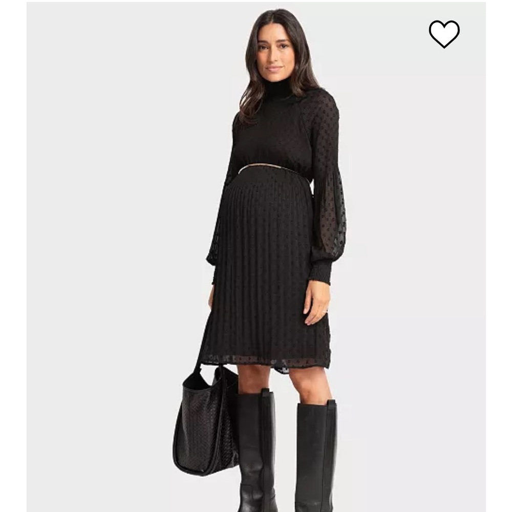 NWT Seraphine Black Pleated Bishop Sleeve Dress - Picture 6 of 11